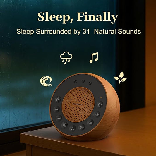 Housbay White Noise Machine with 31 Soothing Sounds, 5W Loud Stereo Sound, Auto-Off Timer, Adjustable Volume, Sleep Sound Machine for Baby, Kid, Adult -Wood Grain