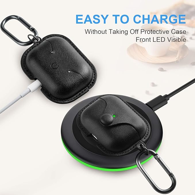 Maxjoy for AirPods Pro 2 Case Leather, Airpods Pro Leather Case Cover with Keychain Airpod Strap Compatible with Apple Airpod Pros 2nd Generation 2023 2022/AirPods Pros 2019 (Front LED Visible), Black