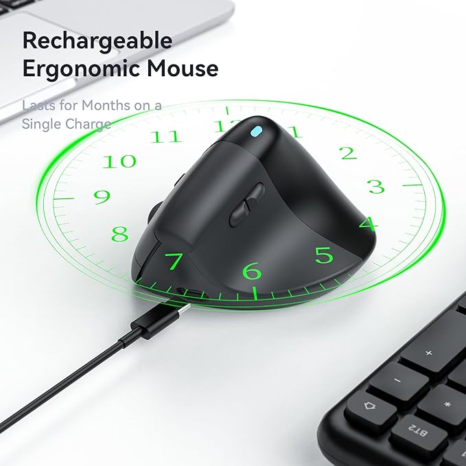 Timce V30 Ergonomic Mouse Wireless,2.4G and Dual Bluetooth Wireless Connectivity, 3 Adjustable DPI Vertical Mouse, Rechargeable Ergo Mousefor Laptop, PC, iMac and Desktop