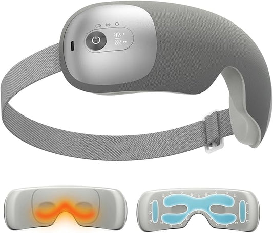 Ultra Light Eye Massager with 2 Level Heat, 120 Mins Uses, 3 Air Compression & Massage Modes, Heated Eye Mask with Bluetooth Music for Migraine Relief, Strain and Dry Eyes, Relaxation for Women Men
