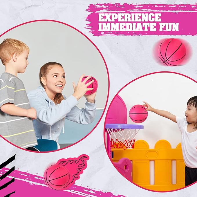 6 Pcs 4'' Mini Foam Basketballs for Kids Adults, Squeeze Stress Ball Safe Soft Replacement Beach Pool Basketball for Indoor Hoop Toddler Quiet Bouncy Sport Game(Pink)