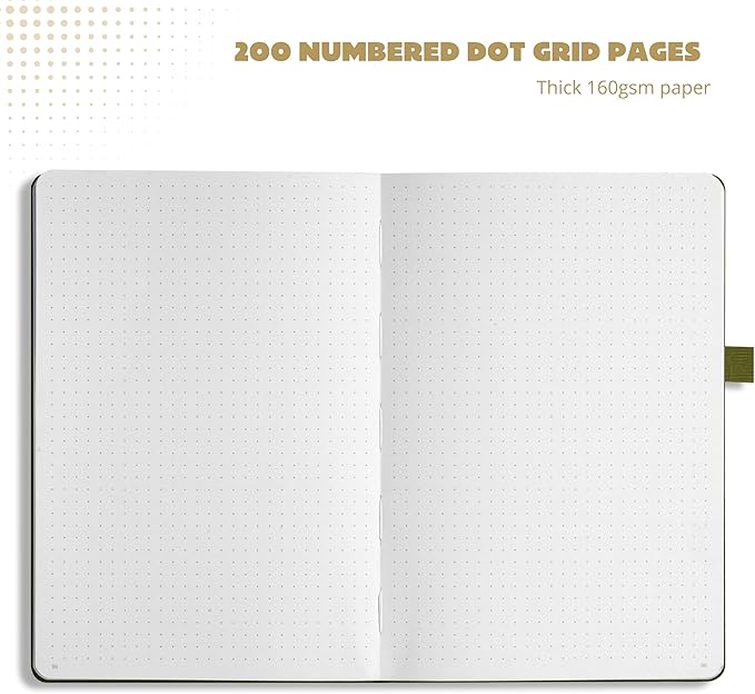 Bullet Dotted Journal – 160gsm No Bleed Thick White Paper – 200 Numbered Dot Grid Pages – a5 Dotted Notebook Includes a Gift Box and Journal Stickers