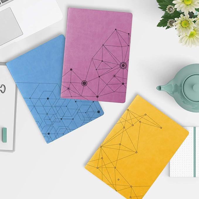 SINOBAND 4 Pack Notebooks for journaling,Colorful Subject Notebooks Set with Geometric Graphics Pattern,PU Leather Notebook writing journals with lined paper for School and Office(Random Colors)