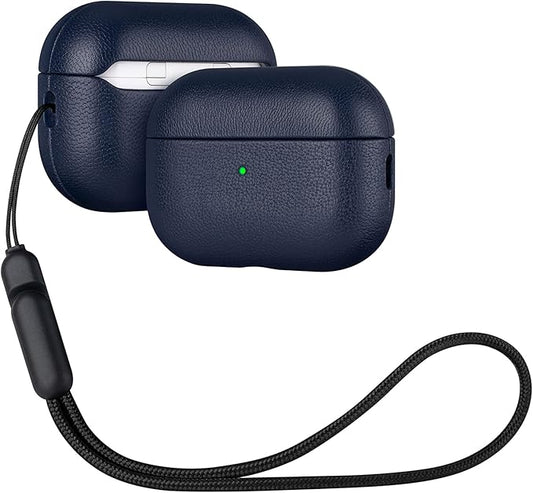 Lopie AirPods Pro 2nd Gen Leather Case - Blue, Protective Case Fully-Wrapped with Lambskin Leather, 360-Degree Protection, Lightning Port Access