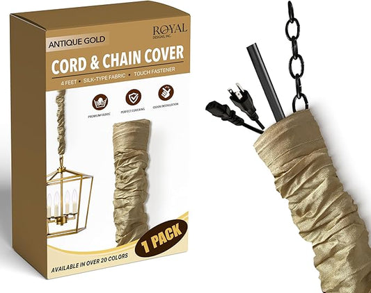 Royal Designs, Inc. CC-11-AGL Antique Gold Cord & Chain Cover- 4 feet- Silk-type Fabric Touch Fastener - Use for Chandelier Lighting Wires