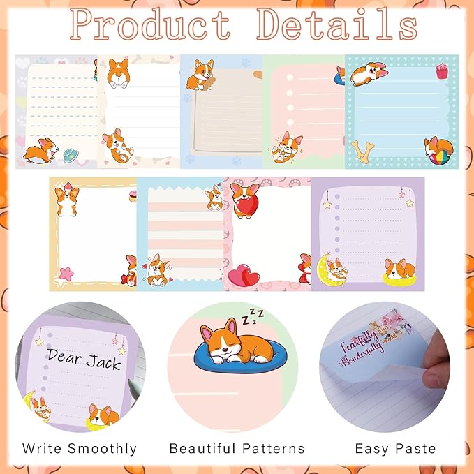 Corgi Sticky Notes Gifts - 9Pack Cute Sticky Notes 3x3 Cartoon Corgi Gifts for Corgi Lovers Corgi Notepads Funny Dog Post Pads for Women Office School Supplies 450 Sheets