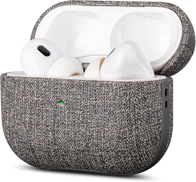 LOPIE Case for AirPods Pro 2nd Generation - Handmade AirPods Pro 2 Case Cover with Lanyard - Made of Vegan Leather - Canvas Style - Protective Hard Shell Cover - Wireless Charging Compatible - Gray