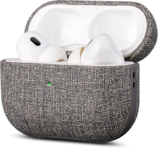 LOPIE Case for AirPods Pro 2nd Generation - Handmade AirPods Pro 2 Case Cover with Lanyard - Made of Vegan Leather - Canvas Style - Protective Hard Shell Cover - Wireless Charging Compatible - Gray