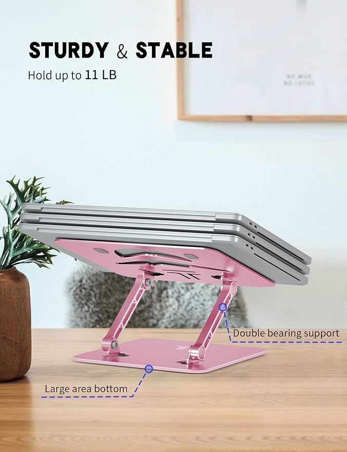 Laptop Stand Adjustable Laptop Holder for Desk, Foldable Laptop Riser Portable Computer Stand Compatible with MacBook, Lenovo, HP and All Laptops up to 15.6 inches Puce Pink