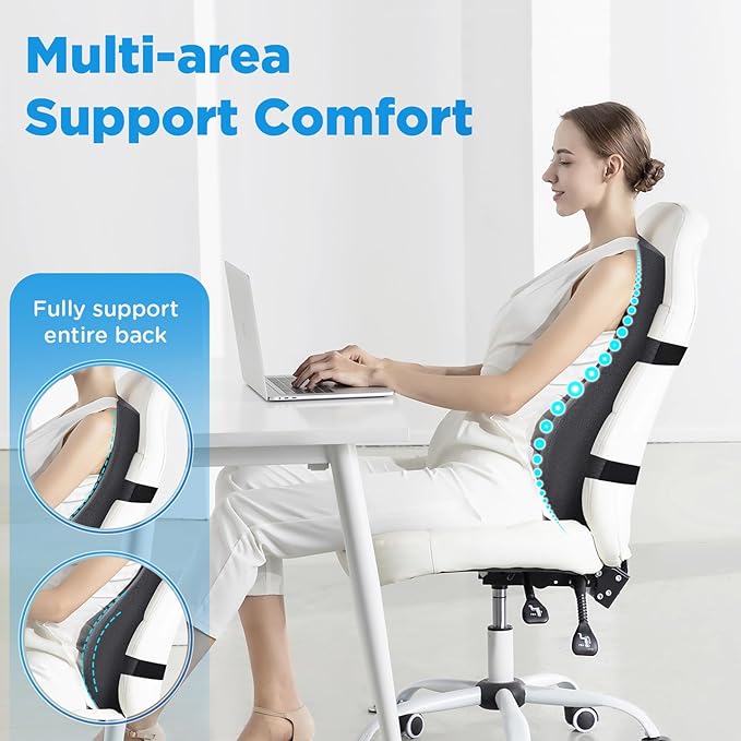 Teemour High Back Support Pillow for Office Chair, Fully Support Entire Back Cushion Pain Relief Promotes Posture- Memory Foam Lumbar Support Pillow for Offfice Chair, Desk, Gaming Chair