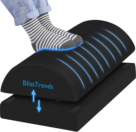BlissTrends Foot Rest for Under Desk at Work-Versatile Foot Stool with Washable Cover-Comfortable Footrest with 2 Adjustable Heights for Car,Home and Office to Relieve Back,Lumbar,Knee Pain-Black Long