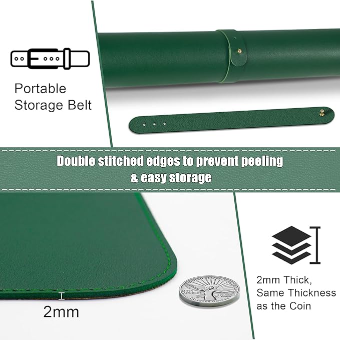 Large Non-Slip PU Leather Office Mat for Home & Office, 55'' x 17'', Laptop Desk Blotter Pad for Mouse and Keyboard, Dark Green