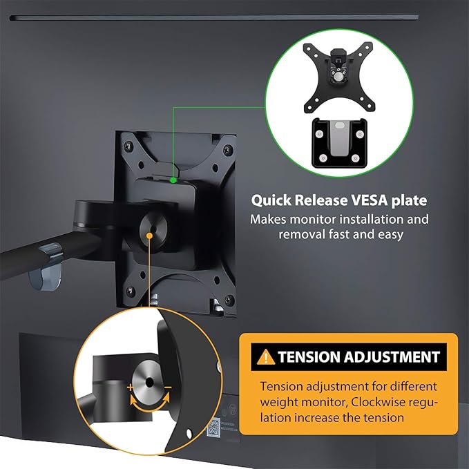Viozon Monitor and Laptop Mount, 2-in-1 Adjustable Dual Arm Desk Mounts Single Desk Arm Stand/Holder for 17 to 32 Inch LCD Computer Screens, Extra Tray Fits 12 to 17 inch Laptops (Black)