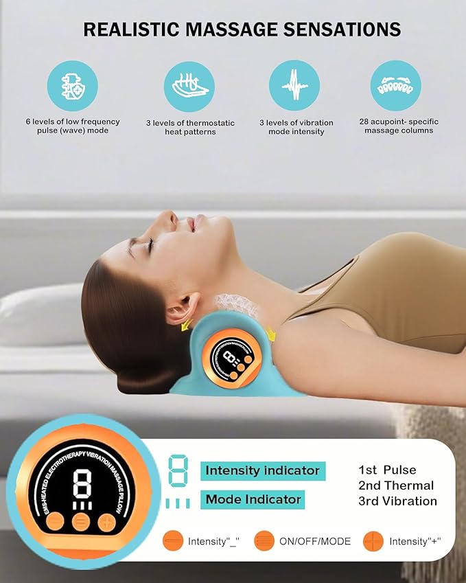 3-in-1 Neck Massager,Neck Massager Pillow with Heat,Pulse,Vibration,3 Modes Neck and Shoulder Massager for Pain Relief Deep Tissue Relaxation,Shoulder,Back Comfort