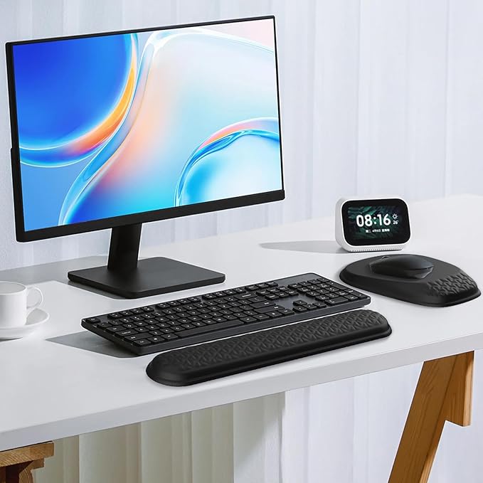 Mouse Pad with Wrist Rest, Comfortable Keyboard Wrist Rest, Memory Foam Wrist Rest for Computer Keyboard, Ergonomic Mouse Pad Set for Easy Typing & Pain Relief for Office Black