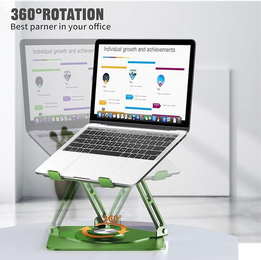 Laptop Stand for Desk, Adjustable Computer Stand with 360° Rotating Base, Ergonomic Laptop Riser for Collaborative Work, Foldable & Portable Laptop Stand, fits for All 10-16" Laptops
