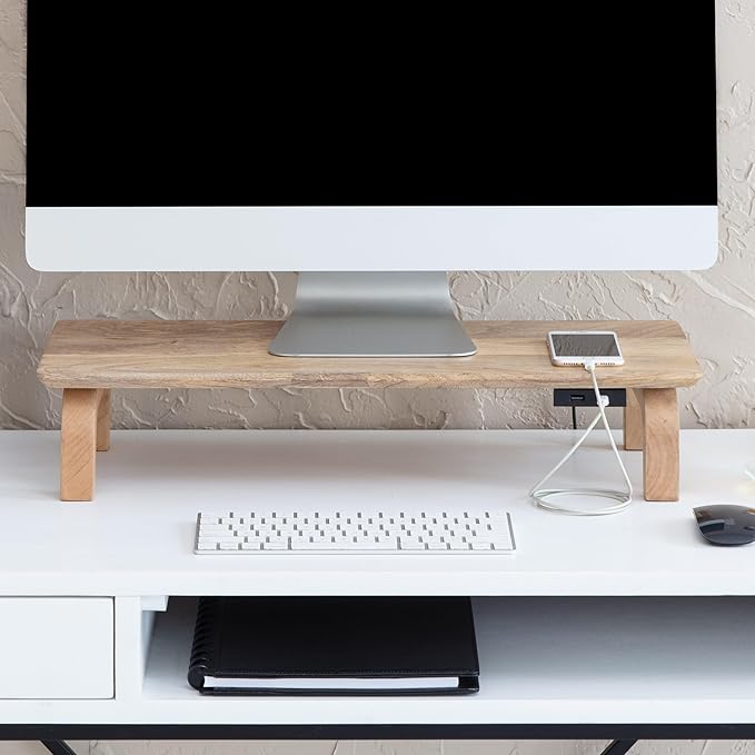 Anji Mountain Monitor Stand - Desktop Organizer & Laptop Riser, Ergonomic Monitor Riser, Space-Saving Monitor Stand for Desk, Durable Construction, Easy Assembly, Ideal for Home & Office,Natural