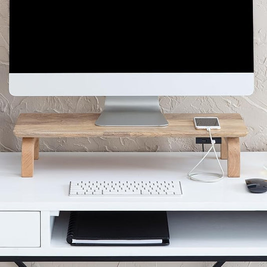 Anji Mountain Monitor Stand - Desktop Organizer & Laptop Riser, Ergonomic Monitor Riser, Space-Saving Monitor Stand for Desk, Durable Construction, Easy Assembly, Ideal for Home & Office,Natural