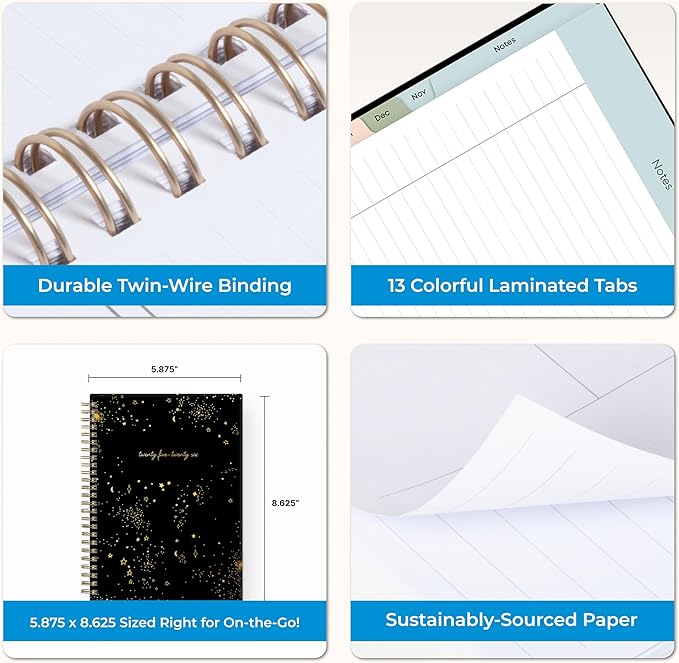 Blue Sky 2025-2026 Weekly and Monthly Academic Year Planner Calendar, July 2025 - June 2026, 5.8" x 8.6", Flexible Cover, Wirebound, Laminated Tabs, Storage Pocket, Gemini