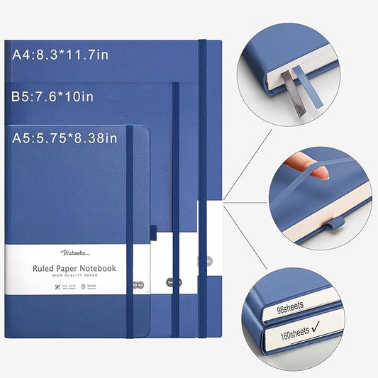 College Ruled Notebook, 320 Pages A5 Hardcover Large Journal, Thick Paper, Writing Journal for Office School Business, 5.75'' x 8.38'' - Blue