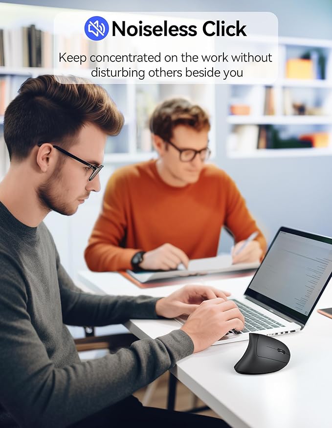 TECKNET Ergonomic Mouse Wireless, Echargeable Mouse Wireless Silent for Carpal Tunnel Right Hand, 2.4GHz USB-A Vertical Mouse for Laptop,5 Adjustable 4800 DPI, Computer,MacBook, Desktop(Not-USB-C)