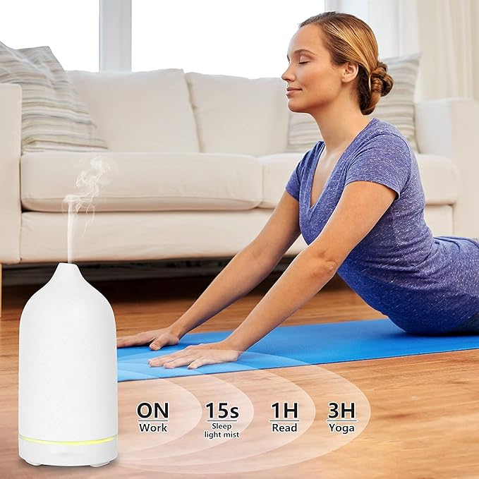 Stone Diffuser, Ceramic Essential Oil Diffuser, Humidifier 160ml Ultrasonic Oil Diffuser for Aramatherapy (White)