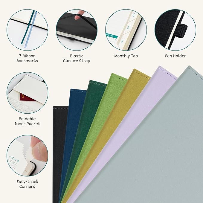 BEZEND Weekly Planner 2025-2026 with 2 Columns, 5.8" x 8.5" Academic Calendar 18 Months (Jul 25-Dec 26) Life Work Appointment Book with Monthly Tab, PU Leather Hardcover - Mustard