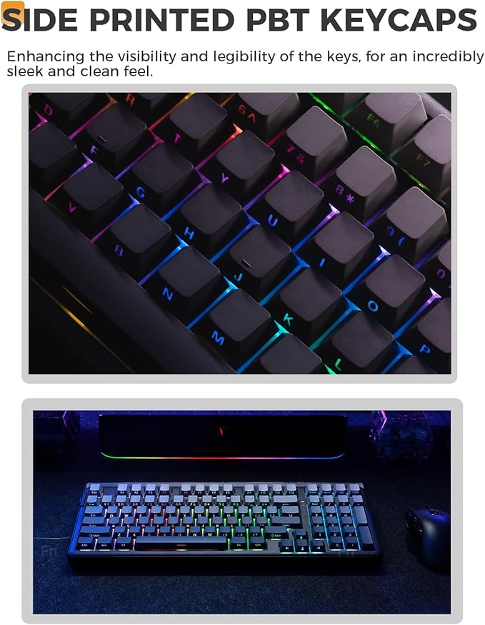 DAREU EK98PRO Wireless Mechanical Keyboard, Gasket Hot Swappable Custom, Pre-lubed Linear Switches, Side Printed PBT Keycaps, BT5.0/2.4GHz/USB-C, RGB Backlit Gaming Keyboard for Win/Mac