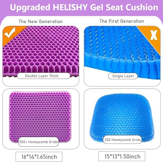 Large Gel Seat Cushion, Double Layer Egg Gel Cushion for Car Seat Office Wheelchair Chair, Breathable Chair Pads Help in Relieving Pressure Pain (Extra Large, Violet)