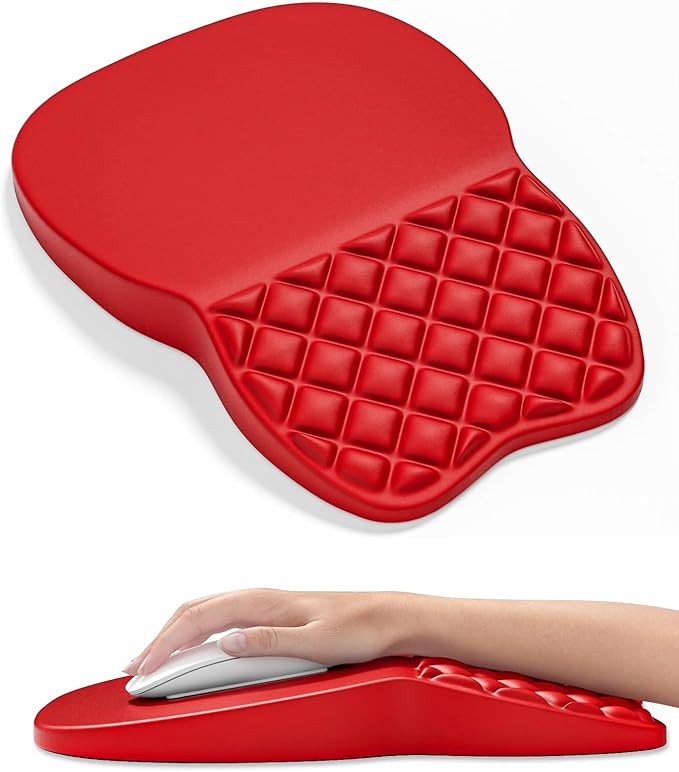 Auhoahsil Ergonomic Mouse Pad with Wrist Rest, Comfortable Slope Computer Mouse Mat with Wrist Support, Memory Foam Filling, Non-Slip Silicone Base, Pain Relief, for Gaming & Work, 8 x 12 in, Red
