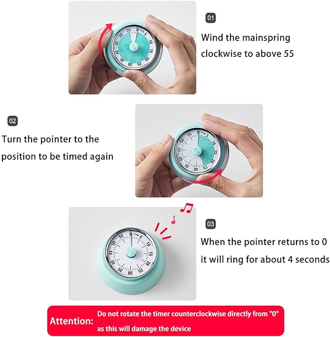 Elegant Stainless Steel Vintage Kitchen Timer with Magnetic Attachment - 60-Minute Countdown & Audible Alarm, Perfect for Cooking, Office Tasks, and Study Sessions (01-Yellow)