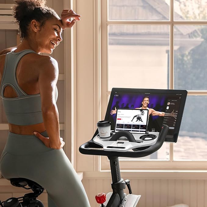 Desk Attachment Compatible with Peloton Bike (NOT Bike+) Tray Holder for Phone, Cup, Tablet, Ergonomic Platform Tray Accessories for Peloton Spin Bikes Transparent Acrylic Material