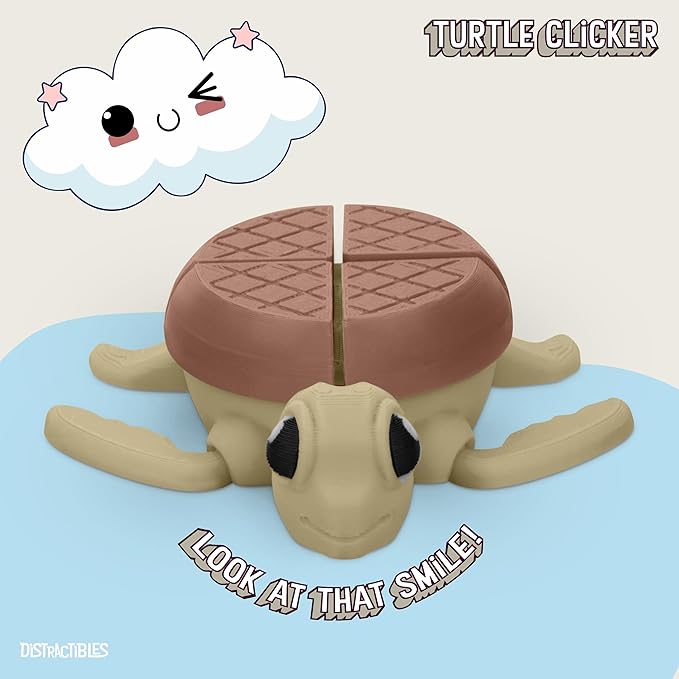 Distractible Turtle Fidget Toy, Articulating Design with Shell Clickers, Pocket-Sized & Durable, Sensory, Stress Relief, ADHD, Autism & Stim (Beige-Brown)