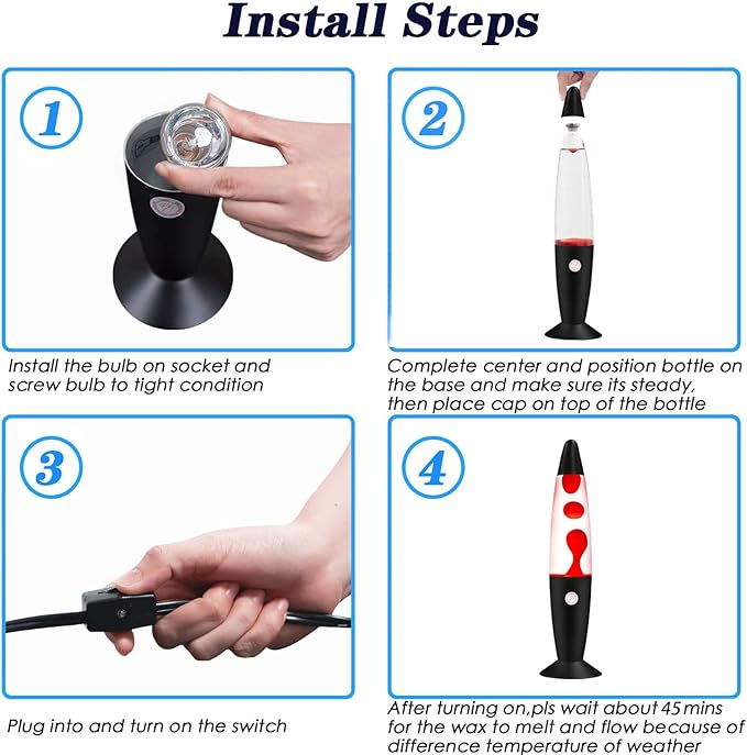 Red Magma Liquid Motion Lamp with Black Base and Cap for Adults Kids Night Light Lamp Decoration for Living-Room Bedroom Christmas Thanksgiving Day