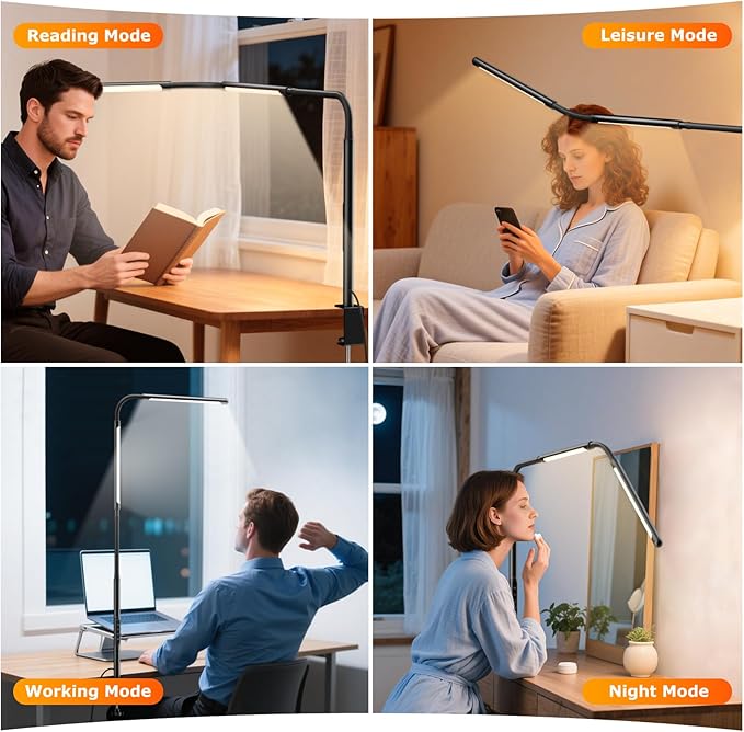 LED Desk Lamp for Home Office, Eye-Caring Desk Light with Adjustable Gooseneck, Dual Screen Computer Monitor Light with Stepless Dimming, Stepless Color Temp, Memory Function for Study, Workbench
