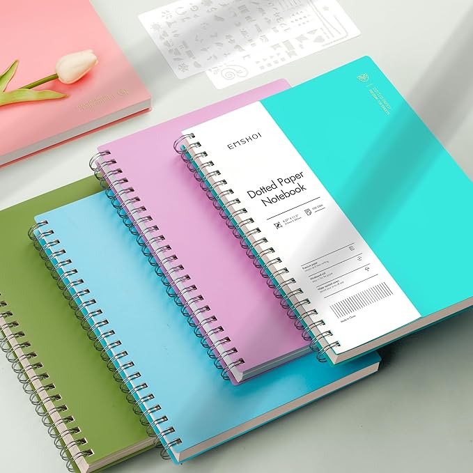 EMSHOI A4 Spiral Dotted Notebook, 11.2”x8.27” 300 Pages Bullet Dot Grid Journal, 100gsm Thick Paper, Waterproof Softcover with Twin-Wire Binding for School, Work, Writing, Light Blue