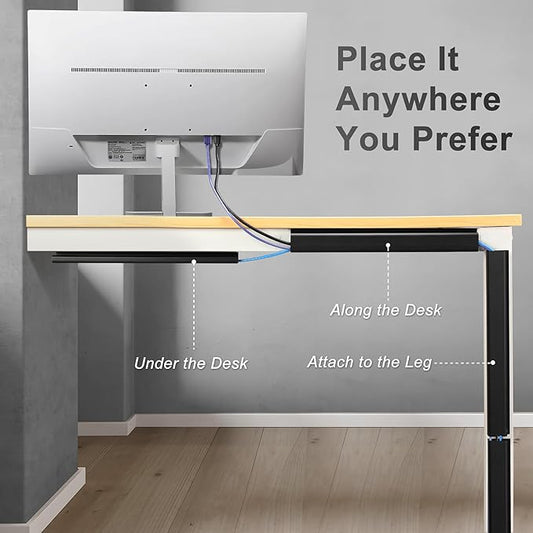 ZhiYo Cable Management Under Desk J Channel (4x15.7in), 63in Cable Raceway, Self-Adhesive Cord Hider Cord Organizer for Desk, Wire Management Kit for Home Office - Black