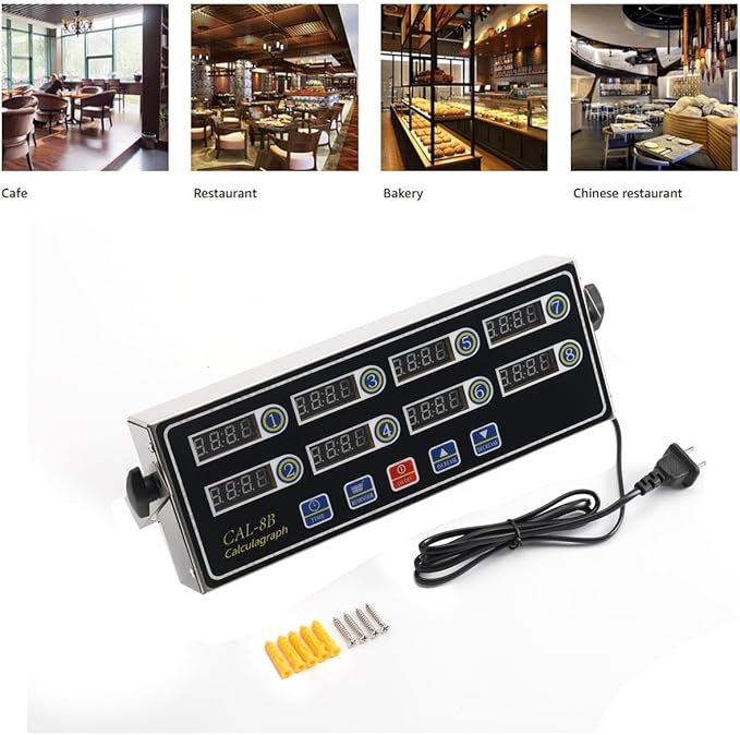 8-Channel Digital Kitchen Timer, Stainless Steel Commercial Restaurant Timer with Adjustable Loud Alarm & Waterproof Keypad for Home Restaurant Kitchen