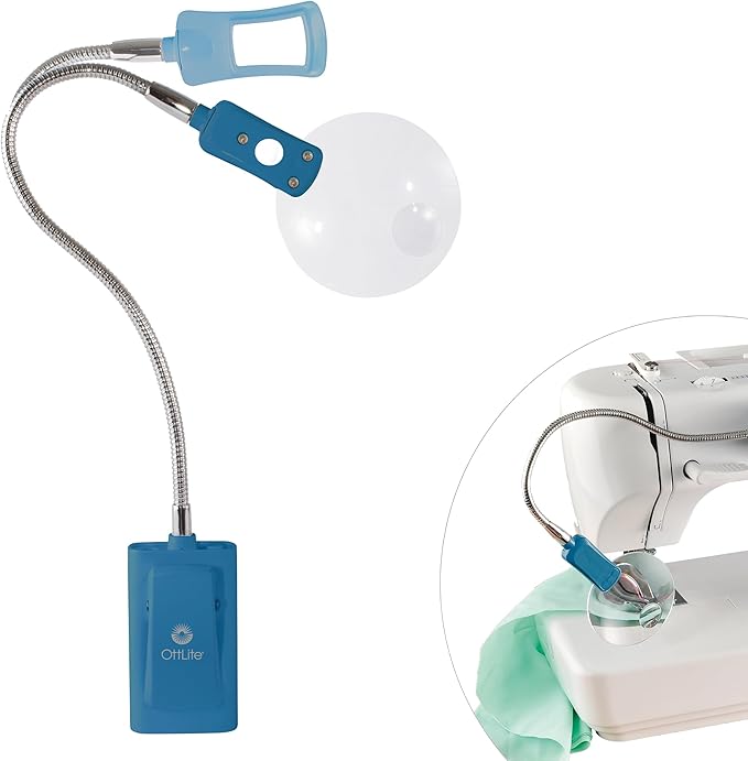 Ottlite LED 2 in 1 Sewing Machine Light | Clip Lamp, Sewing Machine Lamp | Lighted 3X Optical Grade Magnifier, 5X Spot Viewer | Great for Home, Workshop (Blue)