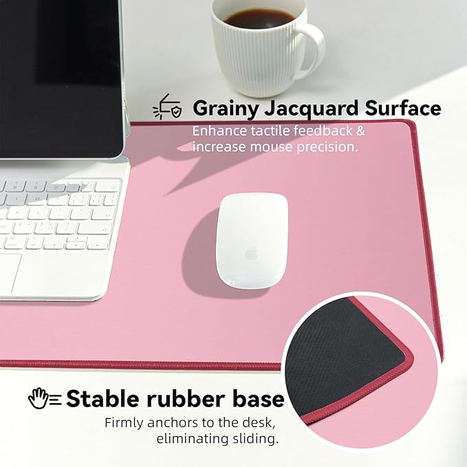 Waterproof Large Gaming Mouse Pad with Durable Stitched Edges, Non-Slip Rubber Base, Smooth Surface Mouse Mat Desk Pad for Home Office Gaming, 27.5"*11.8"*0.12", Dusty Rose