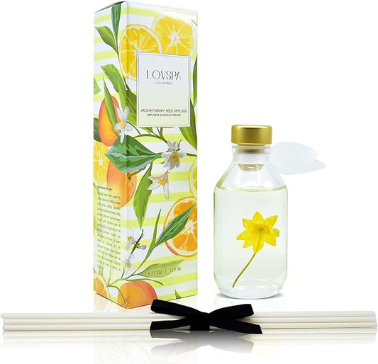 LOVSPA Reed Diffuser Set, Coastal Citrus Scented Oil Diffuser with Sticks, Home Fragrance Accessories for Bathroom Shelf Decor, Aroma Diffusers for Home or Office Desk, USA Made