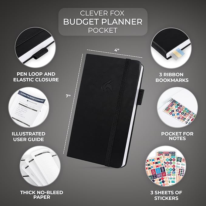 Clever Fox Budget Planner Pocket – Mini Expense Tracker Notebook. Monthly Budgeting Organizer, Finance Logbook & Accounts Book, Small (Black)
