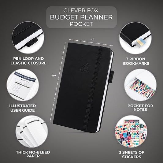 Clever Fox Budget Planner Pocket – Mini Expense Tracker Notebook. Monthly Budgeting Organizer, Finance Logbook & Accounts Book, Small (Black)