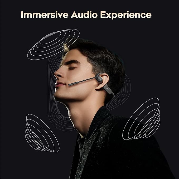 MAIRDI Open Ear Headphones with Mic, Bluetooth 5.3 Headset with AI Noise Canceling Microphone, Comfort Air Conduction Headphones Wireless Headset Earphone for Office Work Call Meeting Driving Sports