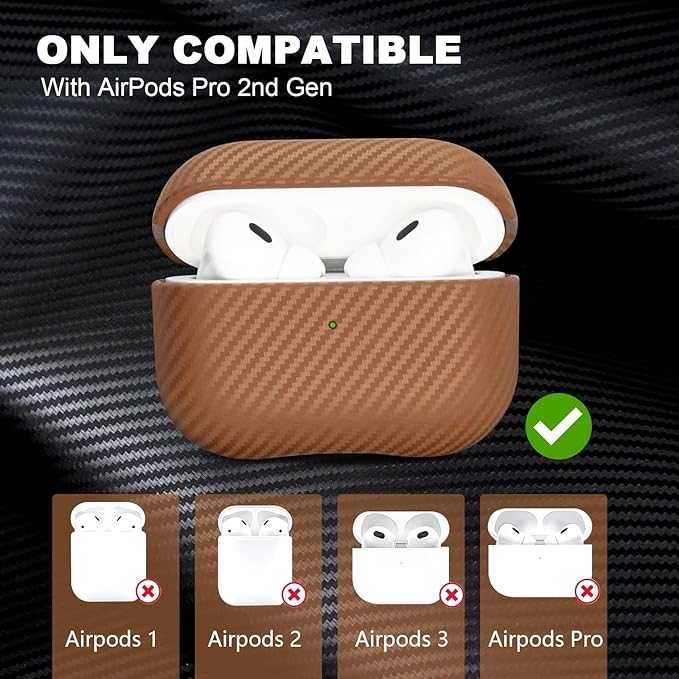 for AirPod Pro 2 Case, Luxury Modern Striped Carbon Fiber Kevlar Leather Earphones Case Cover Compatible with AirPods Pro 2 (2nd Generation) (Brown, for AirPods Pro 2)