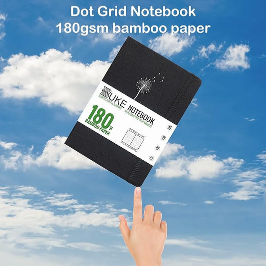 Dot Grid Notebook Dotted Journal,180Gsm Bamboo White Paper, 5 * 5MM Dots 160 Pages, Lay Flat Binding,Colored Silver Edges, Bookmarks and Expandable Back Pocket Dandelion