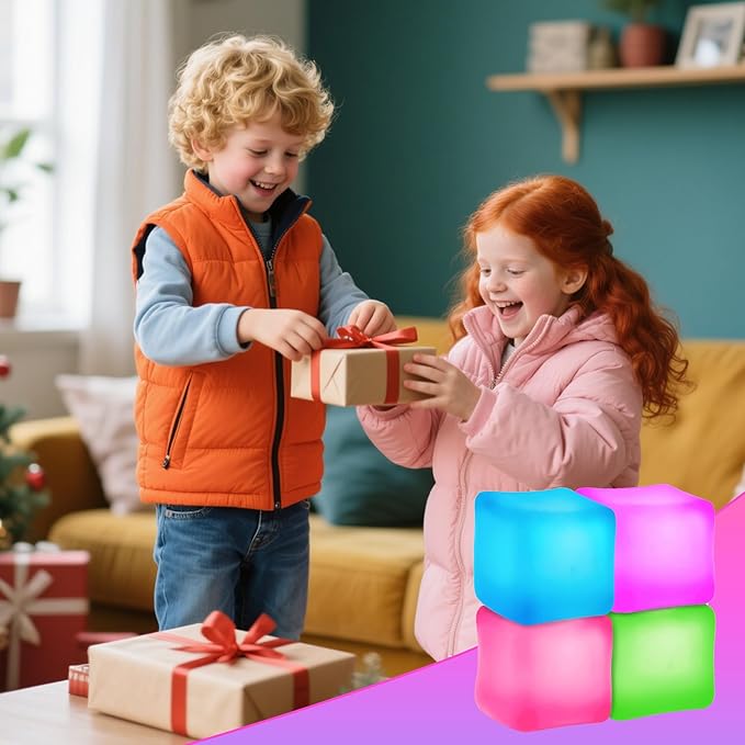 4Pcs Stress Cube Squishy Toys, Slow Rising Ice Cube Stress Balls, Sensory Fidget Toys for Anxiety Relief, Sensory Ice Nee Cube Gel Filled Squishy Ball Toys for Kids Adults(Green, Blue, Purple, Pink)