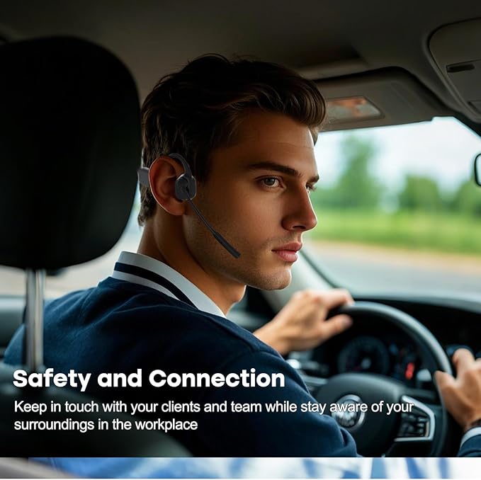 Bone Conduction Headphones with Microphone Boom, Wireless Bluetooth PC Headsets with Noise Canceling Mic for Work, Call, Meeting, 10 Hours Talk Time