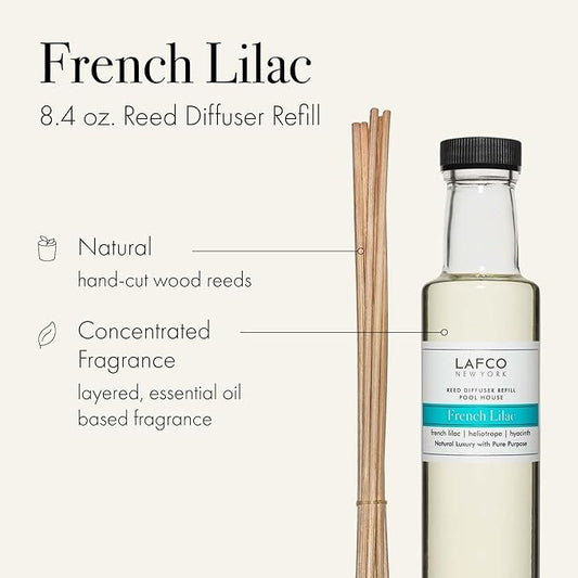 LAFCO New York Reed Diffuser Refill, French Lilac - 8.4 oz - Up to 4-Month Fragrance Life - Includes Natural Wood Reeds - Free of Dyes & Propellants - Made in The USA