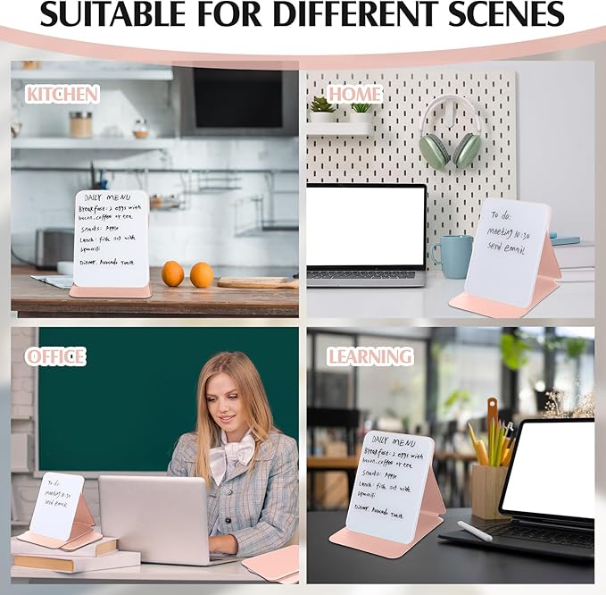 2 Pcs Small Glass Desktop Whiteboard with Reversable Stand 8 x 6 Inch Mini Dry Erase White Board Easel with 2 Markers Reusable Desk Notepad for Home Office School Supplies (Pink)